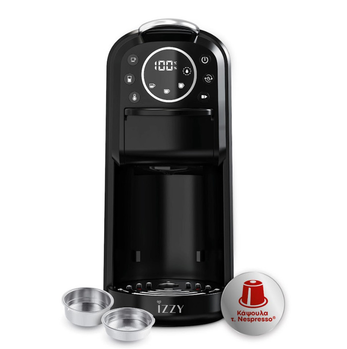 Izzy IZ-6019 Aftomati Mixani Espresso 1400W Piesis 20bar Mavri(224678)