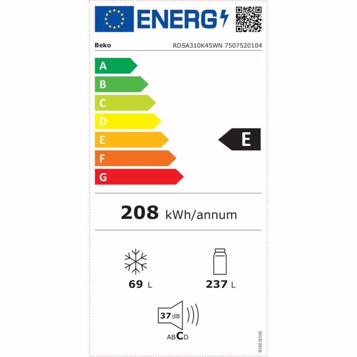 Beko Psugio Diporto 306lt u175xP59.5xB59.2ek. Lefko RDSA310K45WN 3 ETIS EGuISI