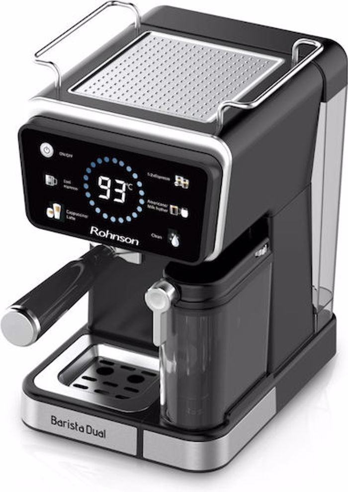 Rohnson MOD R-98082 Barista Dual Aftomati Mixani Espresso 1350W Piesis 20bar ga Cappuccino Mavri