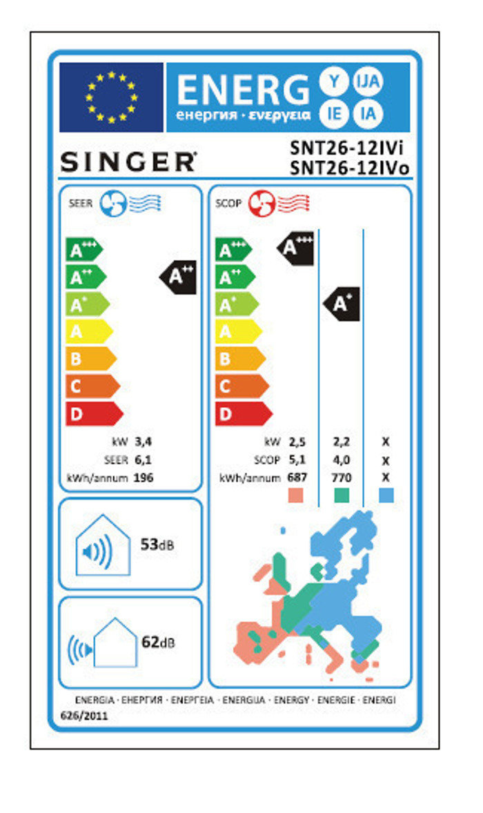 Singer SNT26-12IVi/SNT26-12IVo Klimatistiko Inverter 12000 BTU A++/A+++ me Wi-Fi