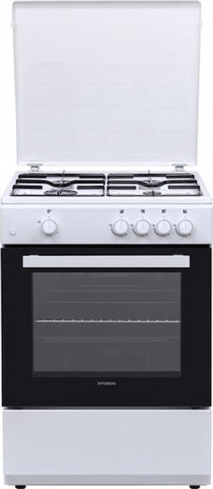 Hyundai HCGC25V-72604G/W Κουζίνα Φυσικού Αερίου 75lt με Εστίες Φυσικού Αερίου Π60εκ. Λευκή