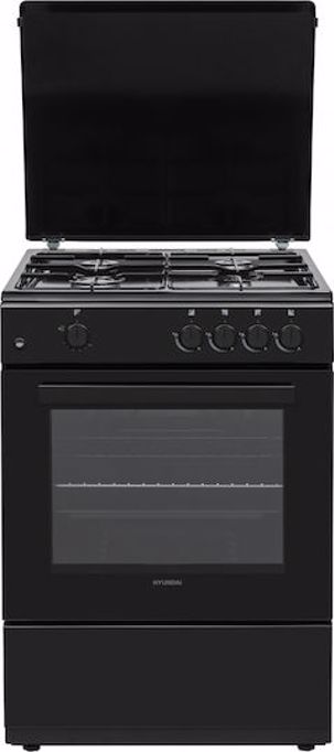 Hyundai HCGC25V-72604G/BL Κουζίνα Φυσικού Αερίου 75lt με Εστίες Φυσικού Αερίου Π60εκ. Μαύρη