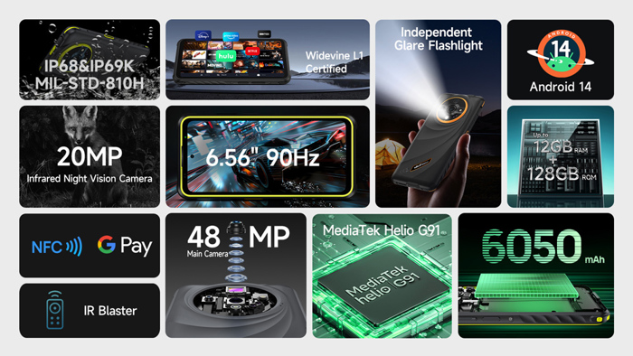 ULEFONE smartphone Armor X31, 6.56", 6/128GB, 6050mAh, IP68/IP69K, mavro